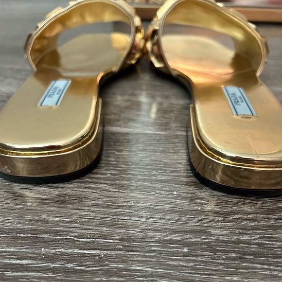 Prada Studded Gold Metallic Leather Slide Sandal. - Picture 9 of 11